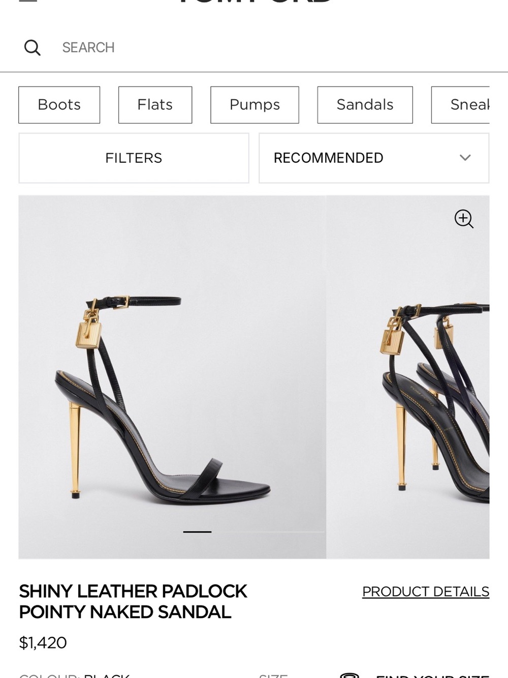 Tom Ford Black Leather Strappy Heels with Gold Padlock Charms - Picture 7 of 8